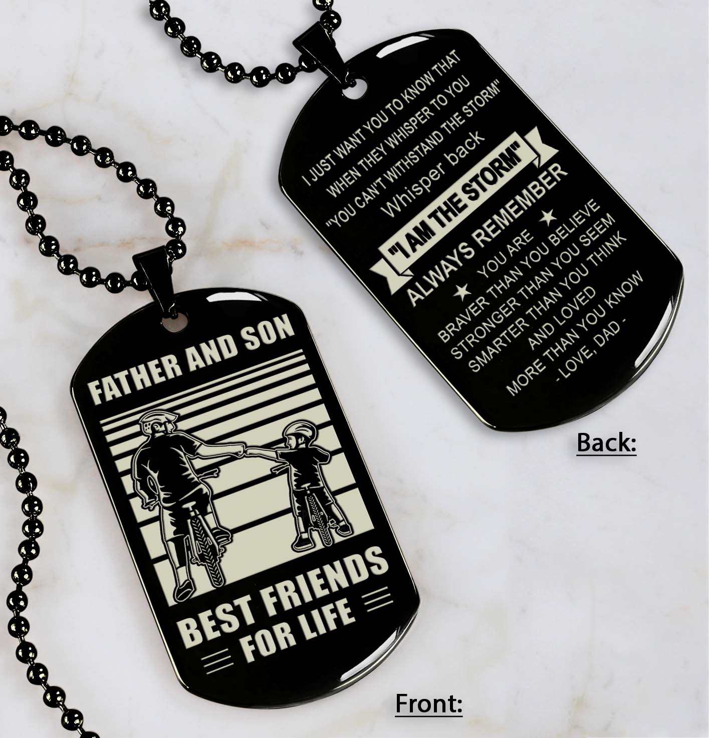 bicycle customizable engraved double sided dog tag gifts from dad mom to son father and son best friend for life