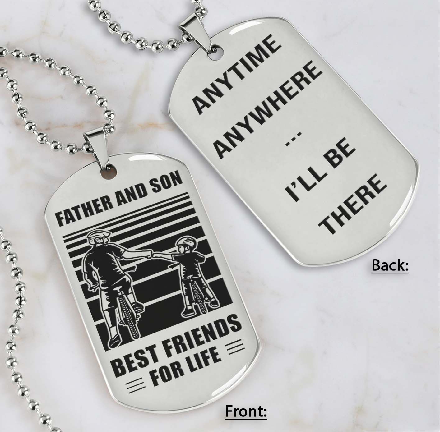 bicycle customizable engraved double sided dog tag gifts from dad mom to son father and son best friend for life