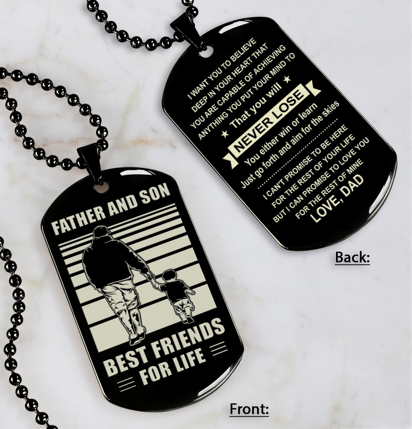 family personalized double sided dog tag father and son best friends for life - message on the back side