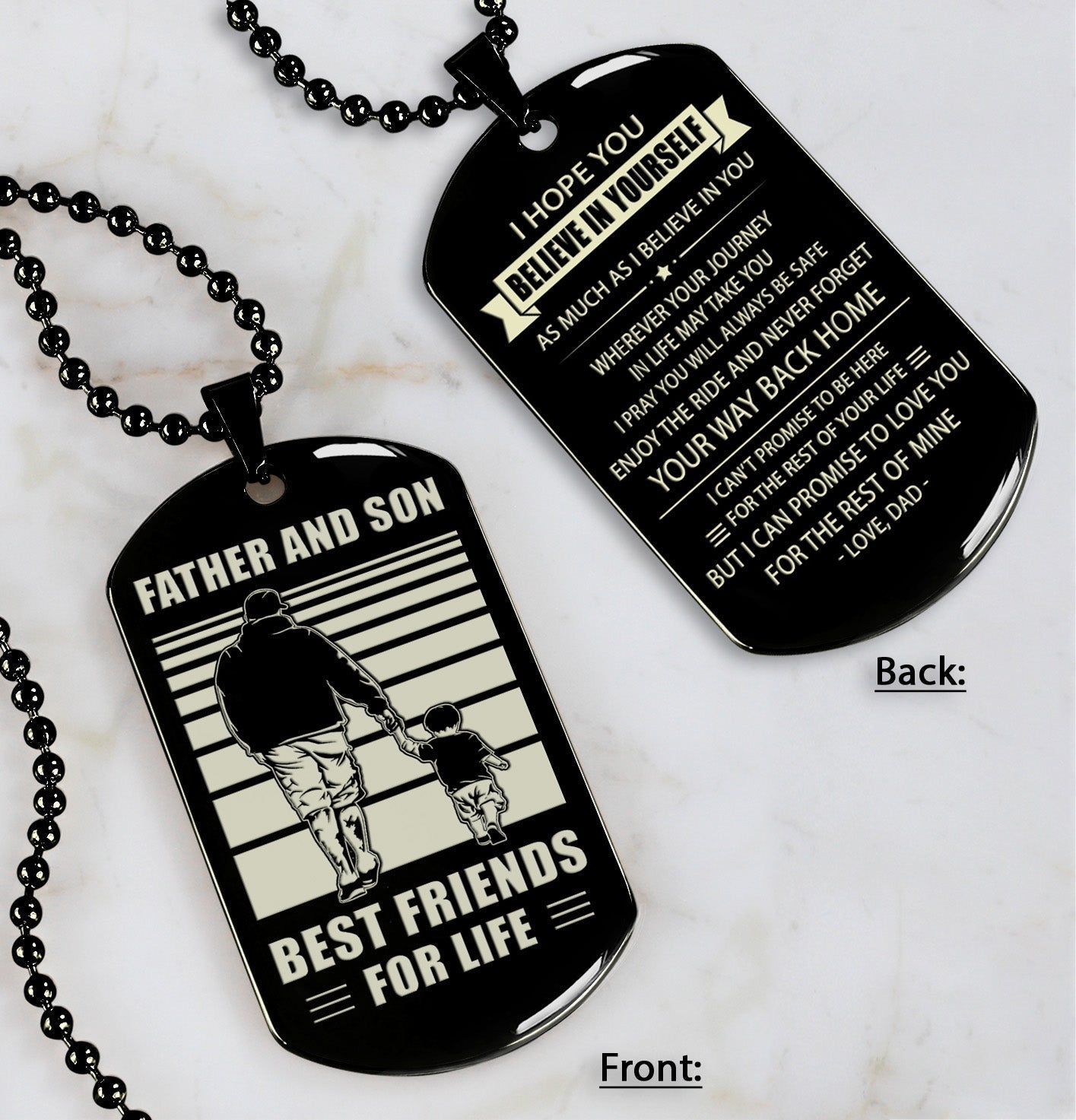 family personalized double sided dog tag father and son best friends for life - message on the back side