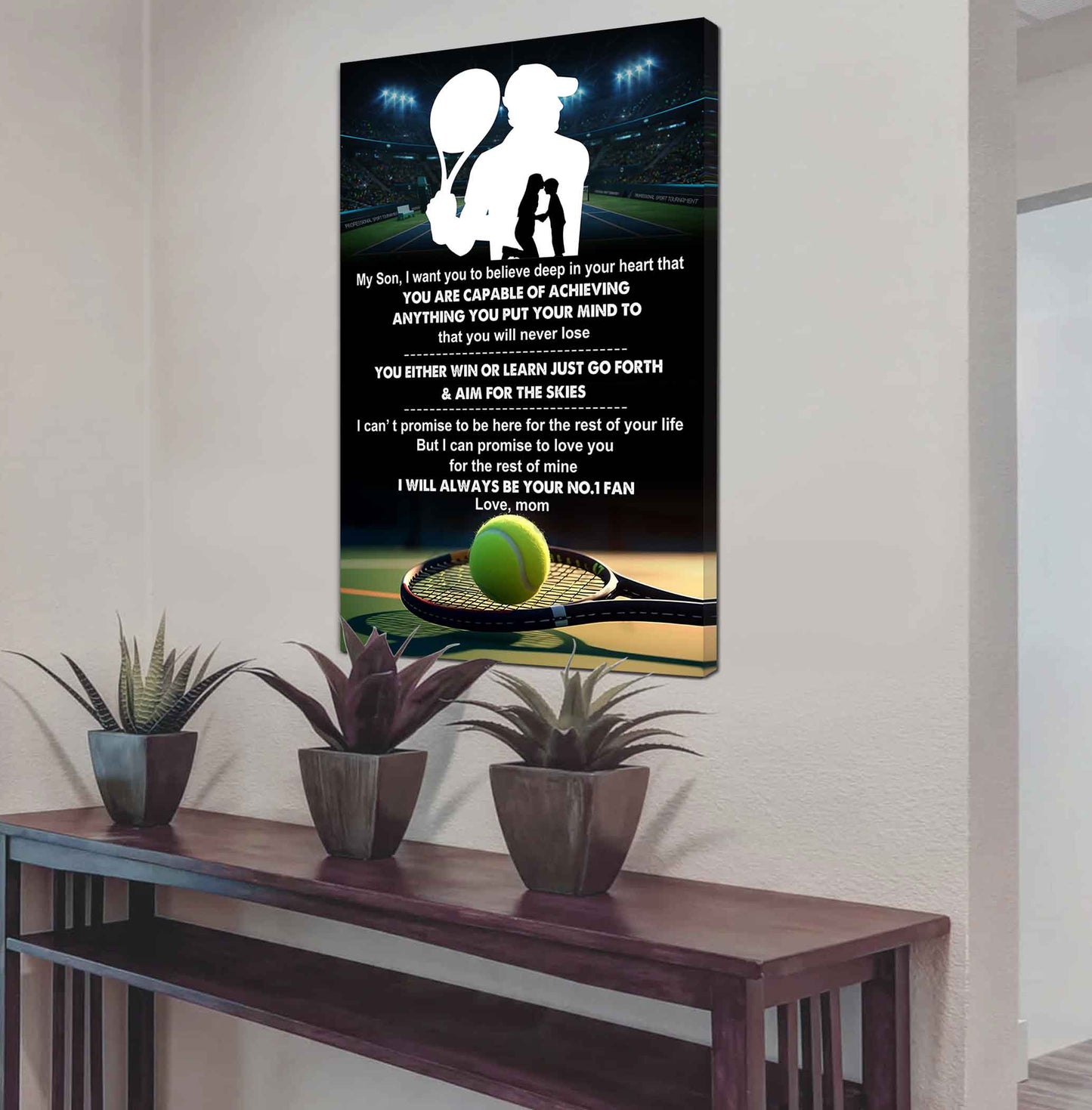sport poster canvas mom to son - you will never lose you either win or learn i will always your no 1 fan