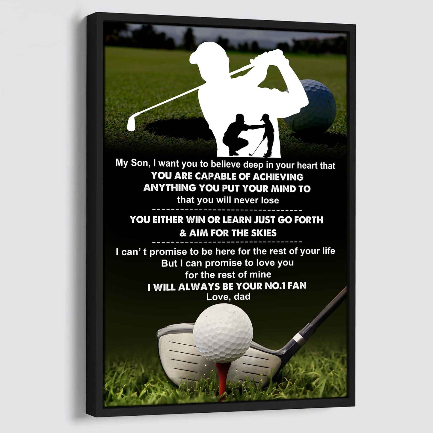 sport poster canvas dad to son - you will never lose you either win or learn i will always your no 1 fan
