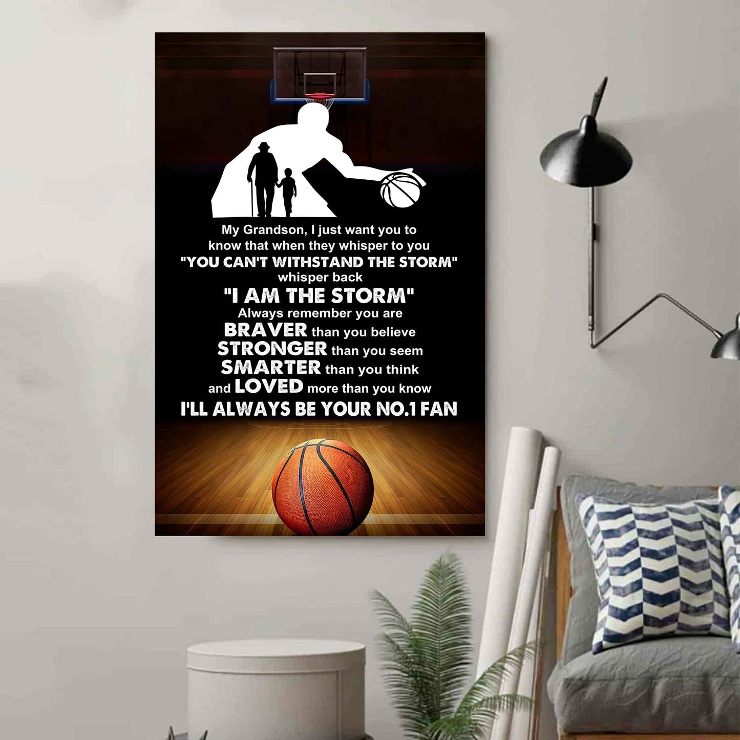 Sport Poster Canvas Granpa To Grandson - Whisper Back I Am The Storm I Will Always Your No 1 Fan