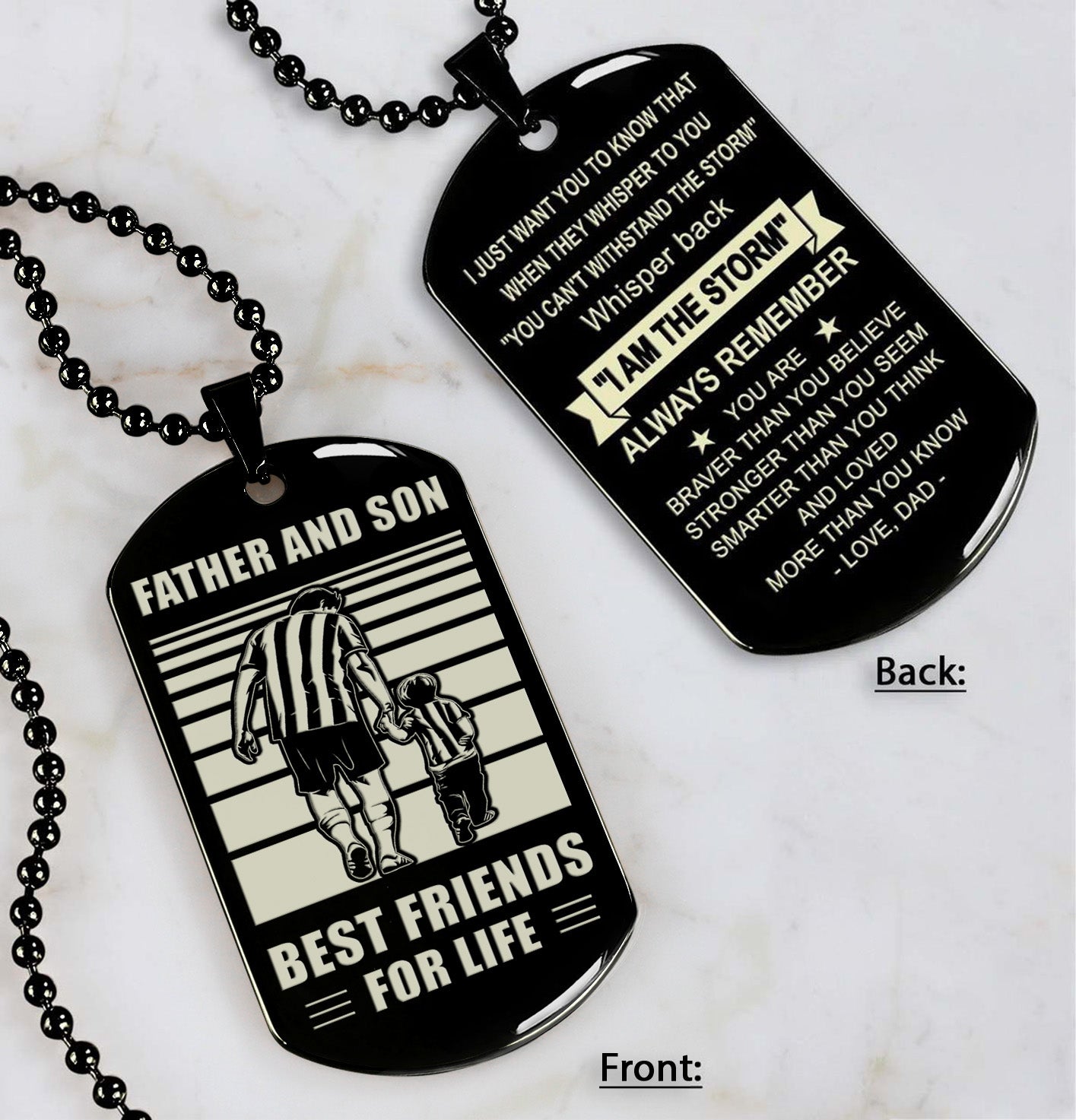 soccer any personalized double sided dog tag father and son best friends for life - message on the back side