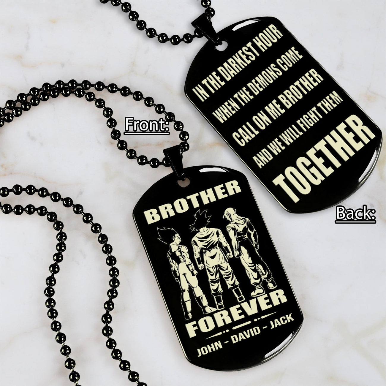 spartan customizable engraved black dog tag double sided gift from brother, brother forever