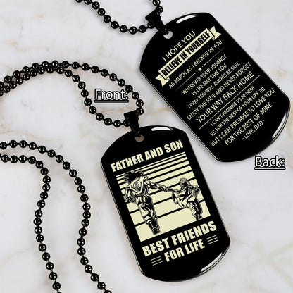 Biker Personalized Double Sided Dog Tag Father And Son Best Friends For Life - Message on the back side