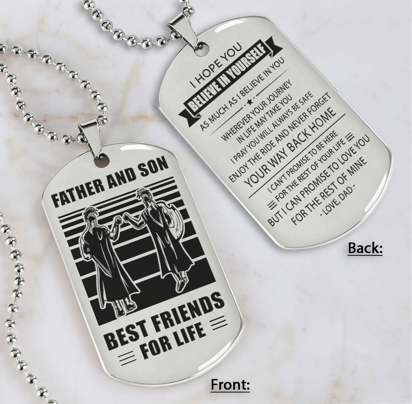 silver verison personalized double sided dog tag father and son best friends for life - message on the back side