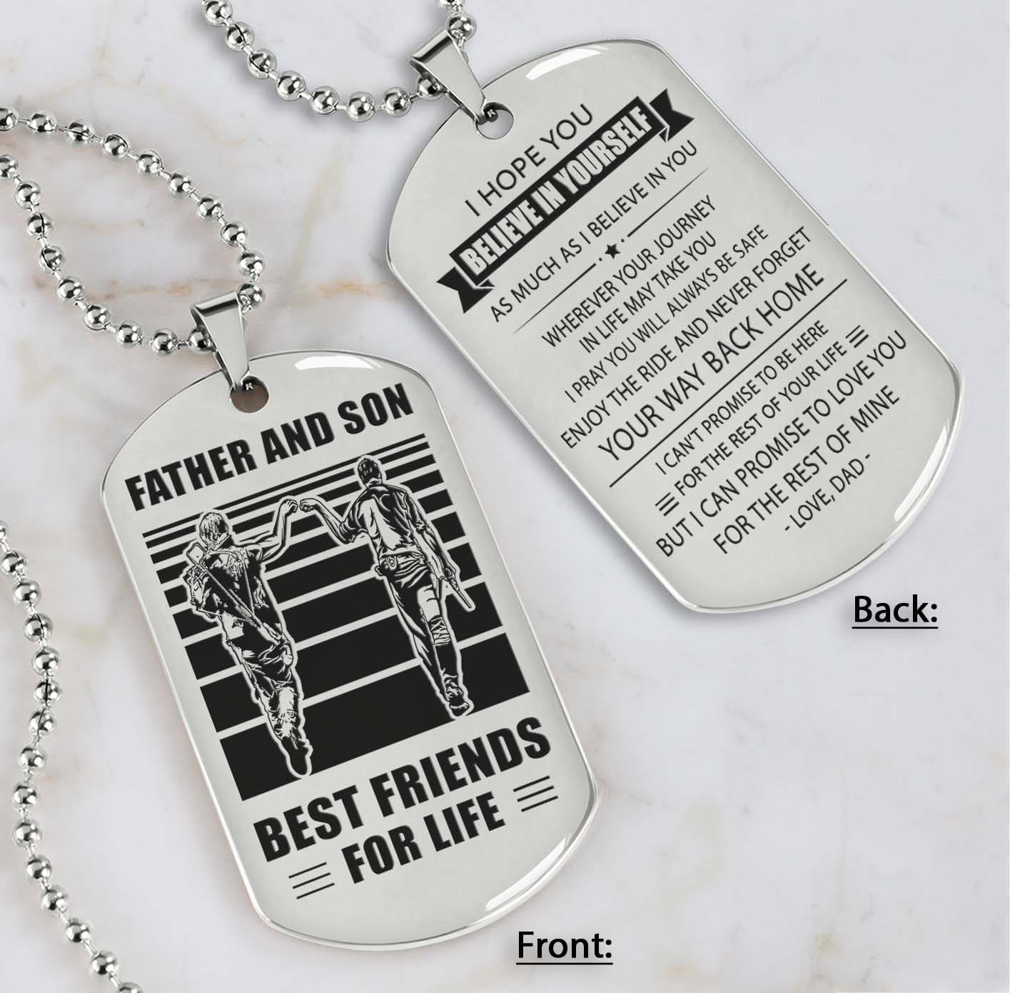 silver verison personalized double sided dog tag father and son best friends for life - message on the back side