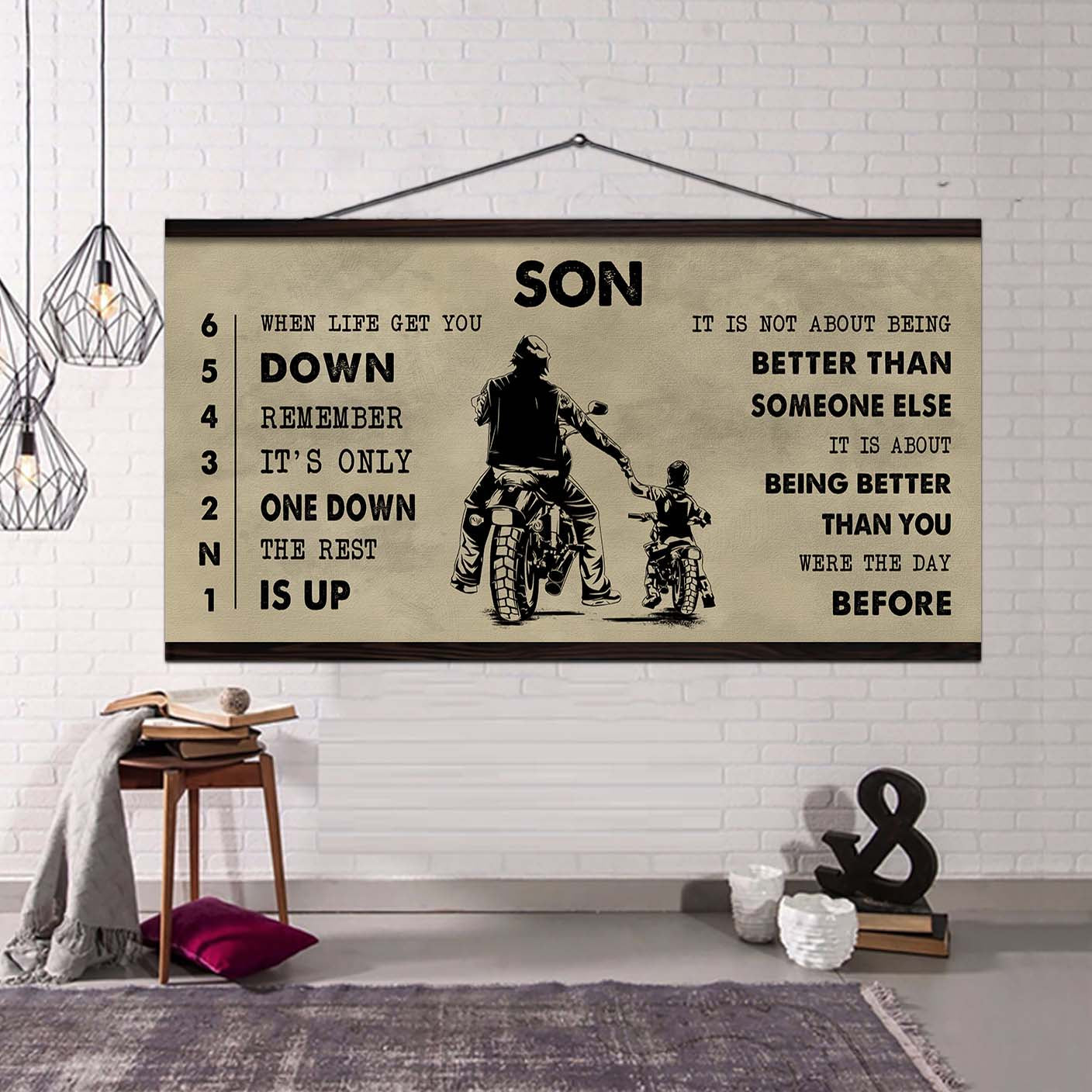 biker canvas to son it is not about being better than someone else - be strong when you are weak