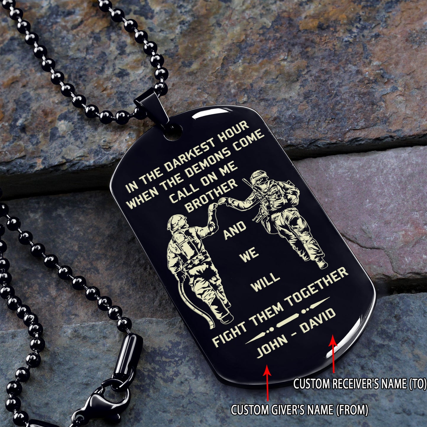 firefighter and soldier one sided engraved dog tag call on me brother gift for your brother