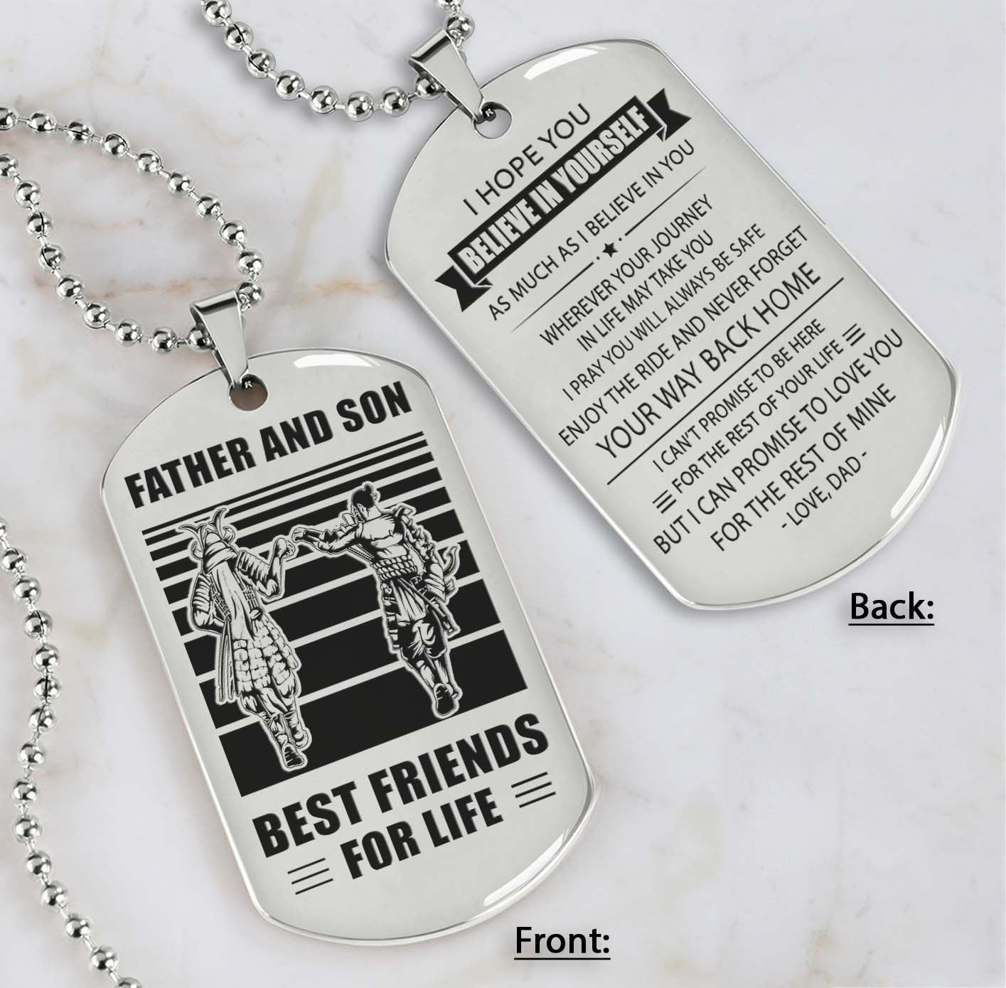 silver verison personalized double sided dog tag father and son best friends for life - message on the back side