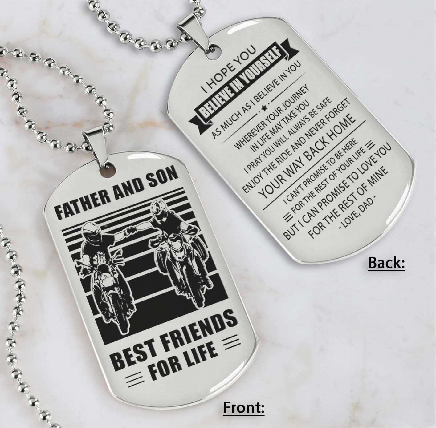 silver verison personalized double sided dog tag father and son best friends for life - message on the back side