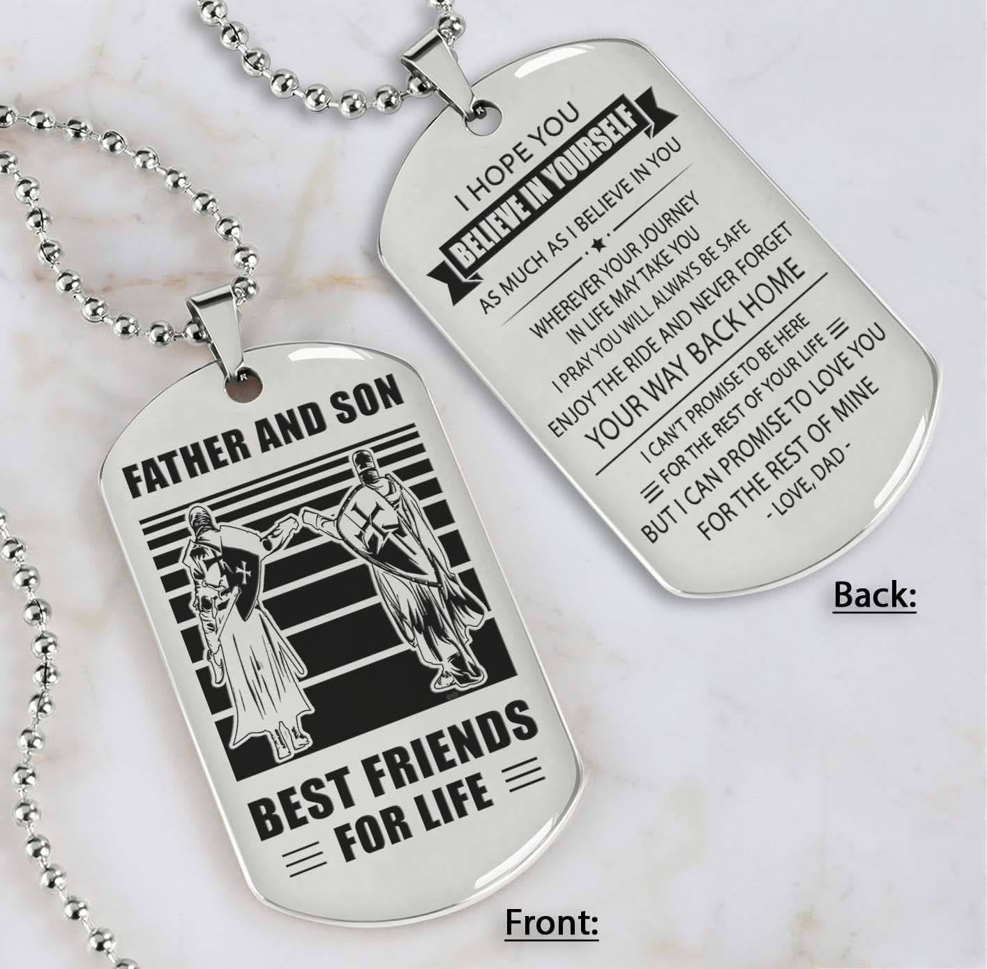 silver verison personalized double sided dog tag father and son best friends for life - message on the back side