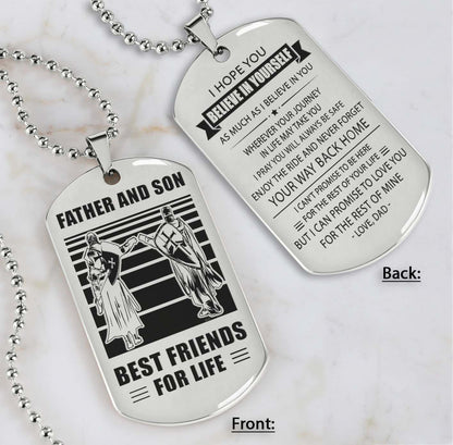 Silver Verison Personalized Double Sided Dog Tag Father And Son Best Friends For Life - Message on the back side