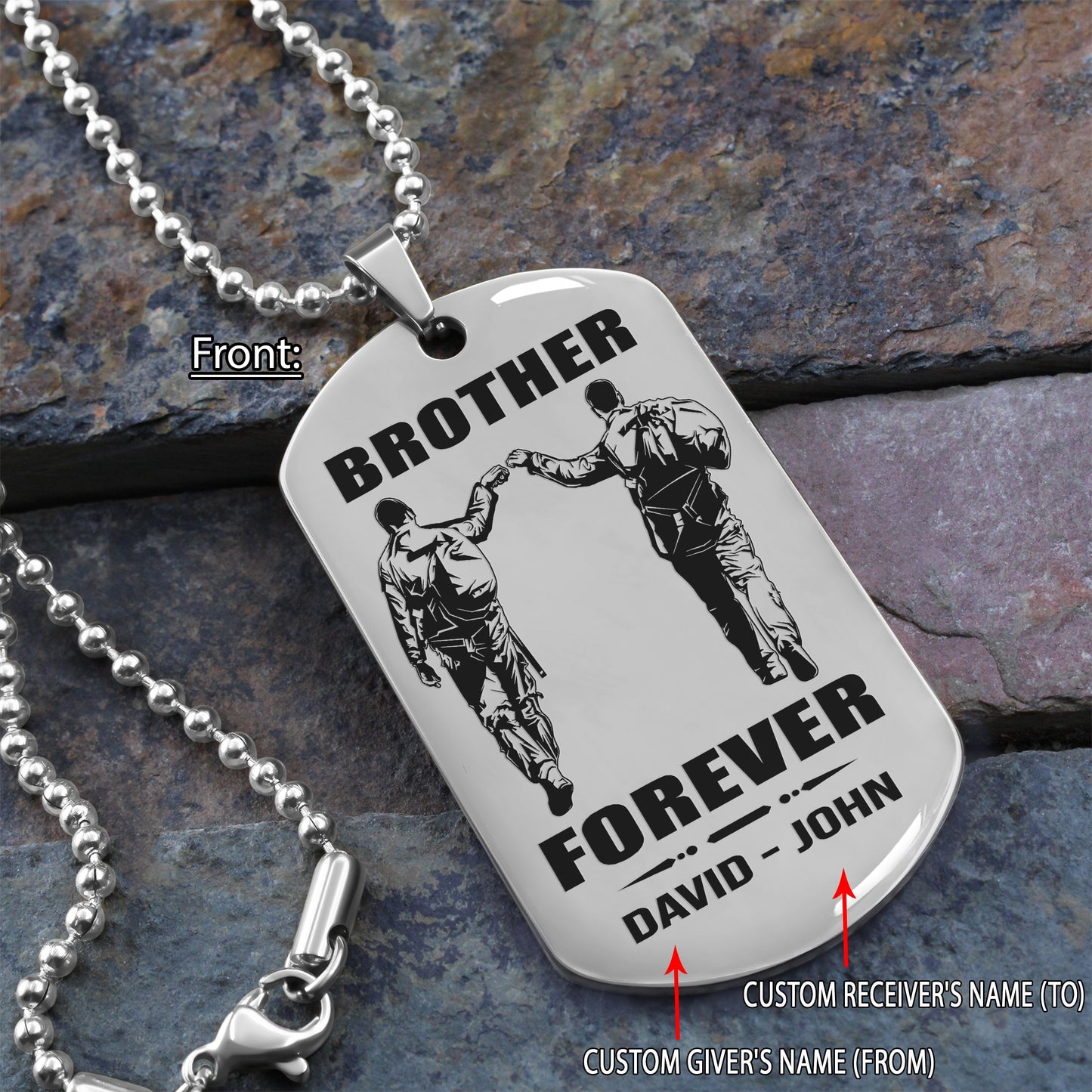 customizable engraved black dog tag double sided gift from brother, brother forever