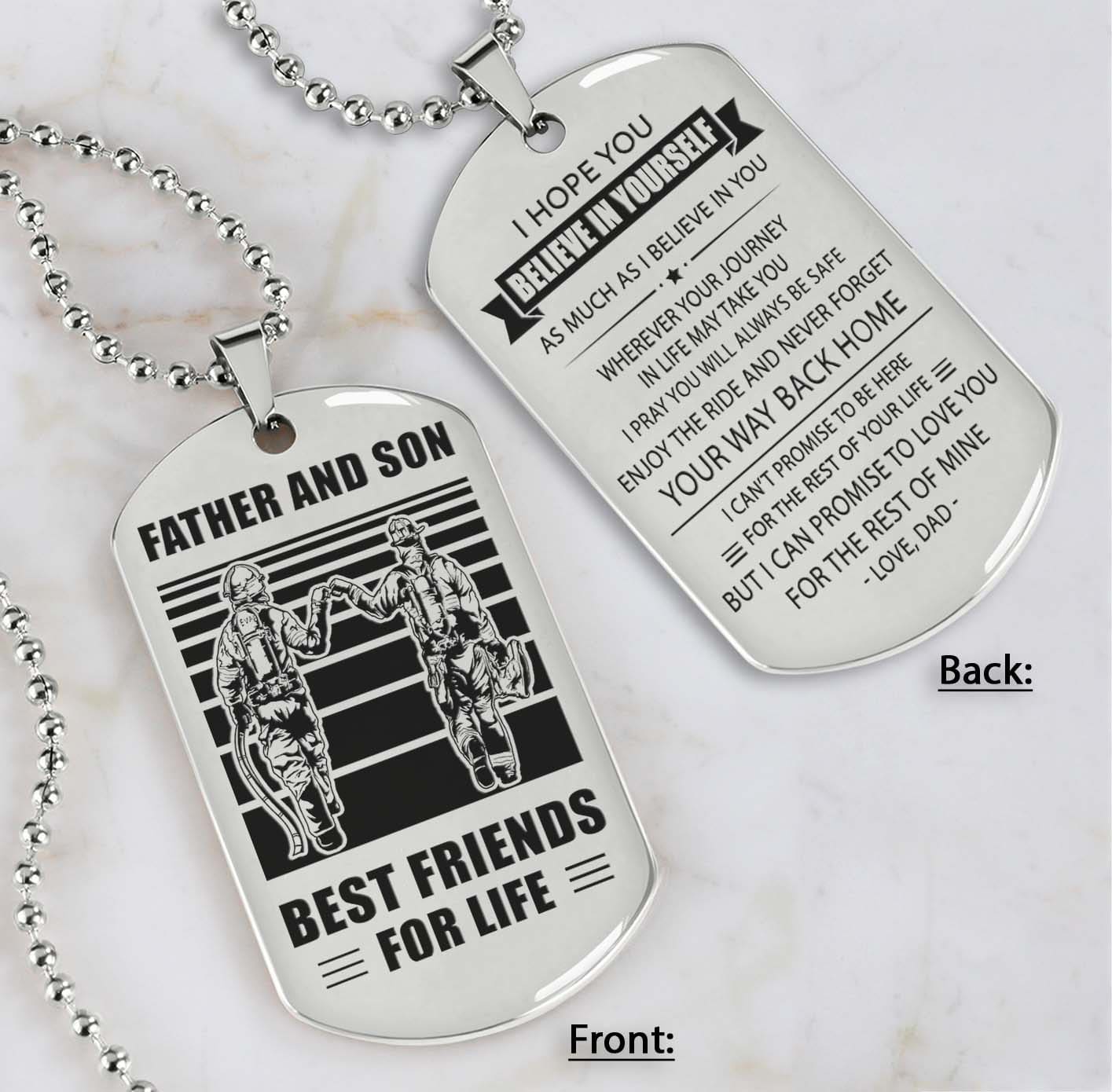 silver verison personalized double sided dog tag father and son best friends for life - message on the back side