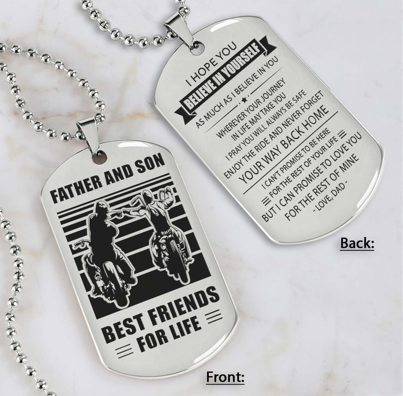 silver verison personalized double sided dog tag father and son best friends for life - message on the back side