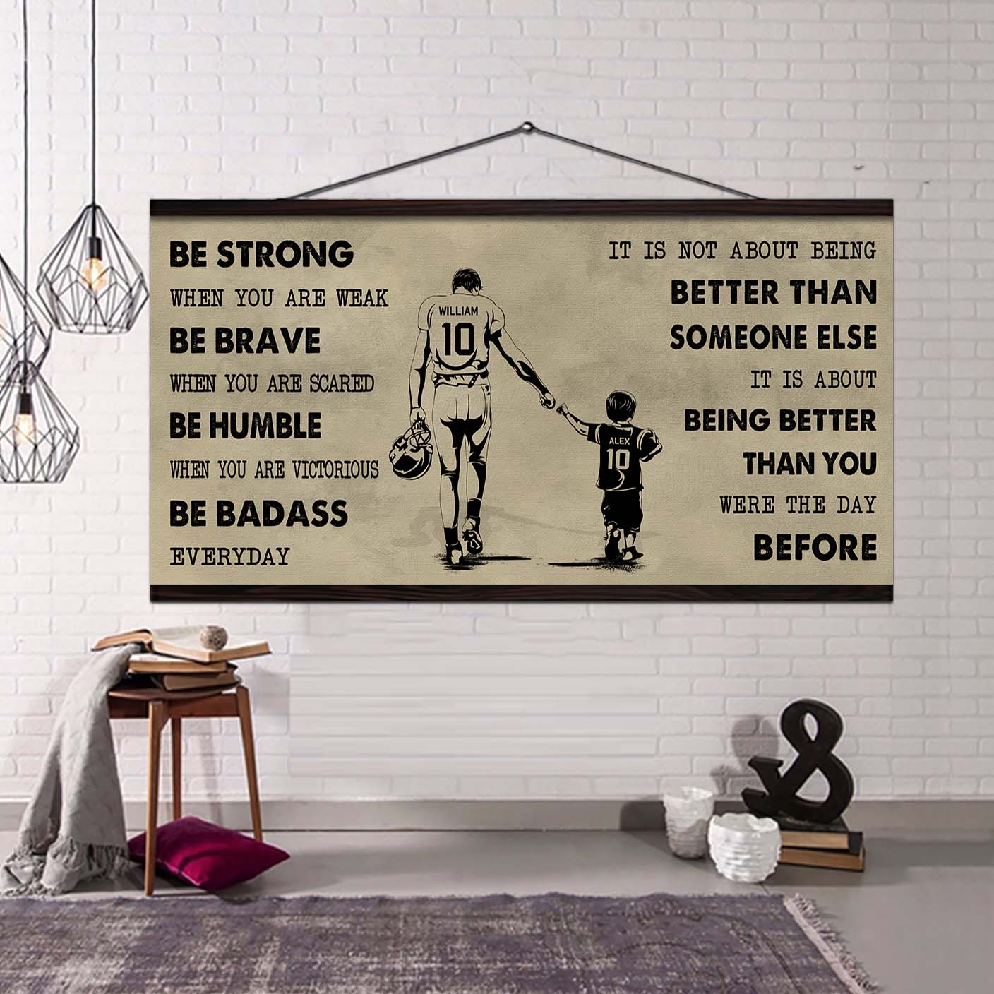 soccer poster canvas from dad to son be strong when you are weak - it is not about being better than someone else