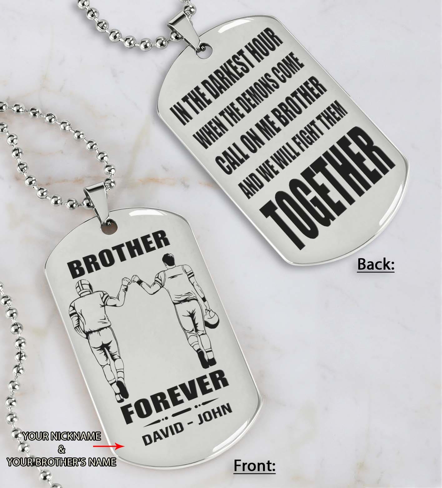 soldier customizable engraved black dog tag double sided gift from brother, brother forever