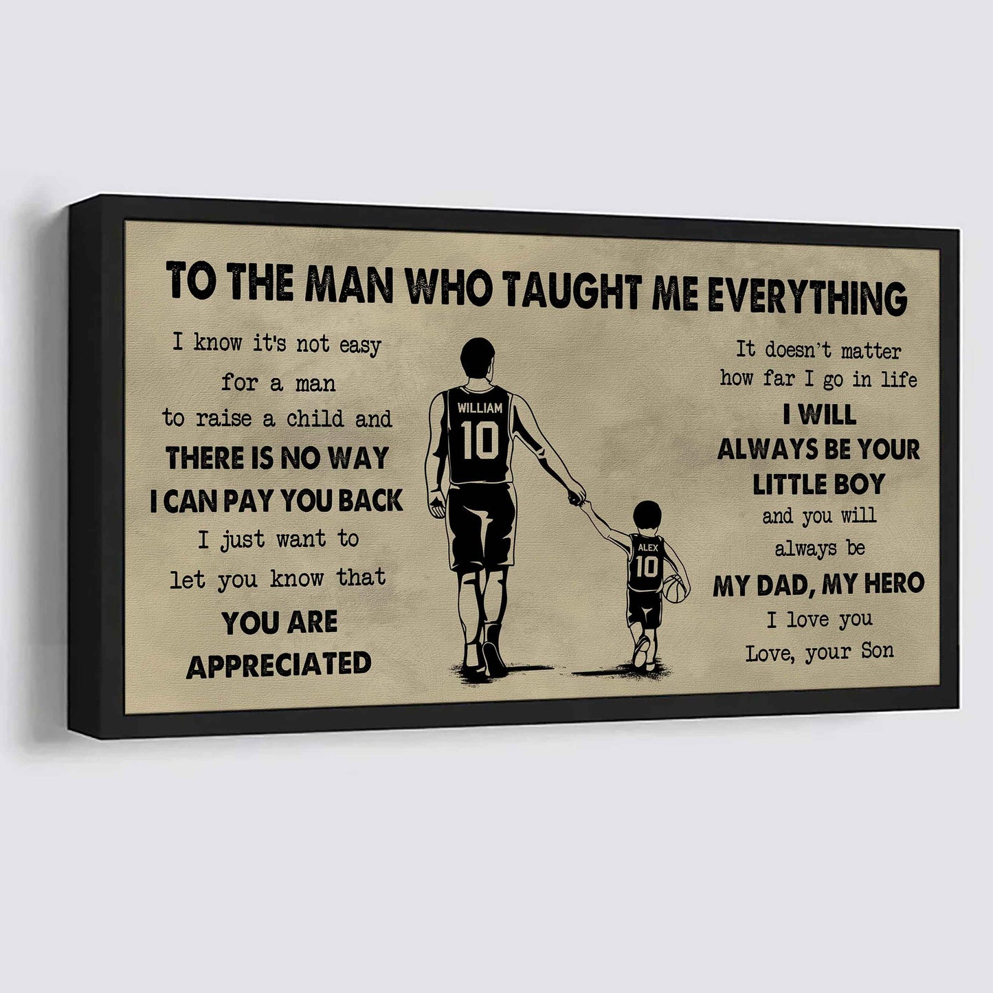 sport-family to the man who taught me everything - you will always be my hero poster canvas gift for father - photo upload