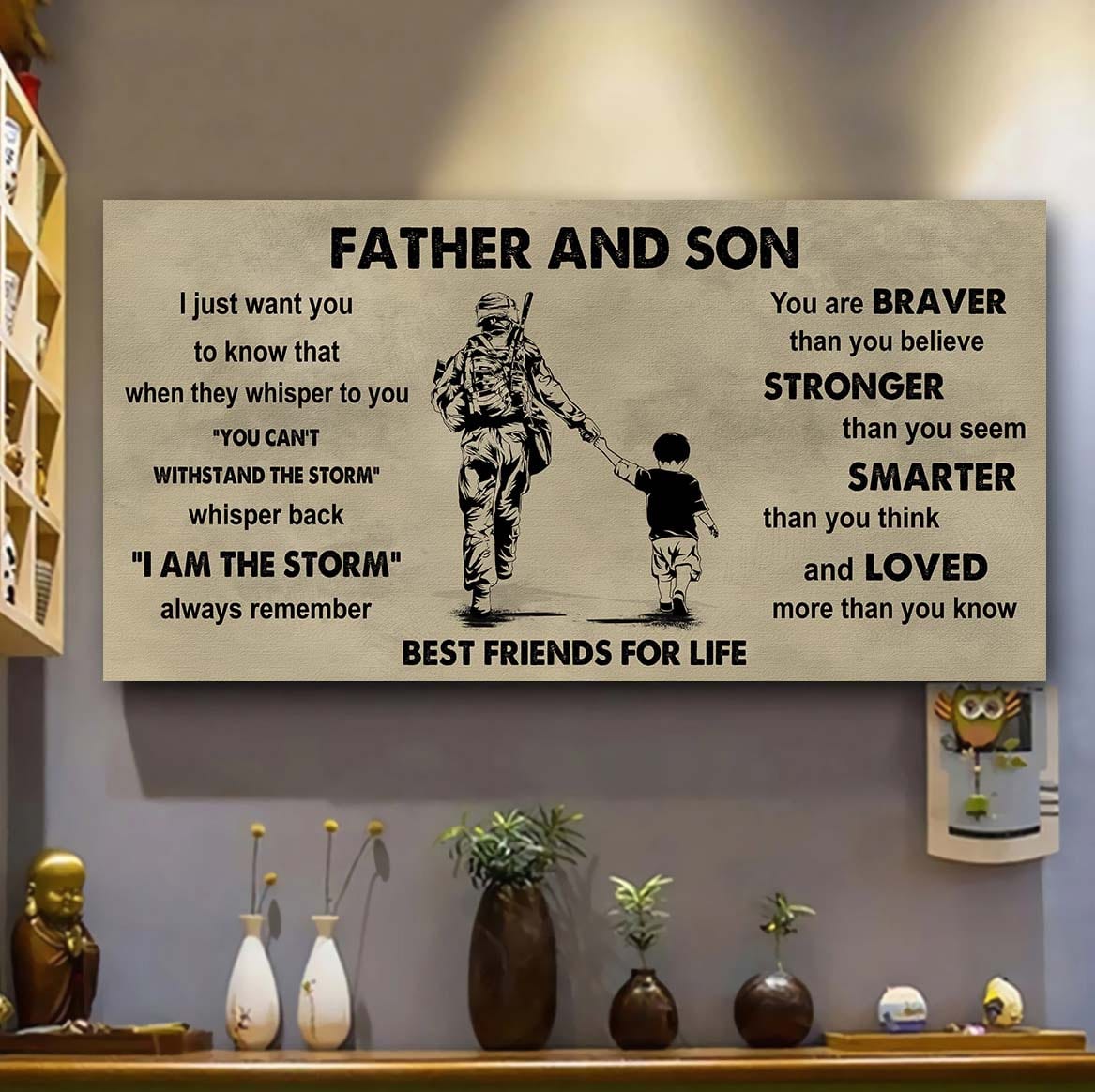 biker father and son best friends for life - i am the storm poster canvas gift for son from father