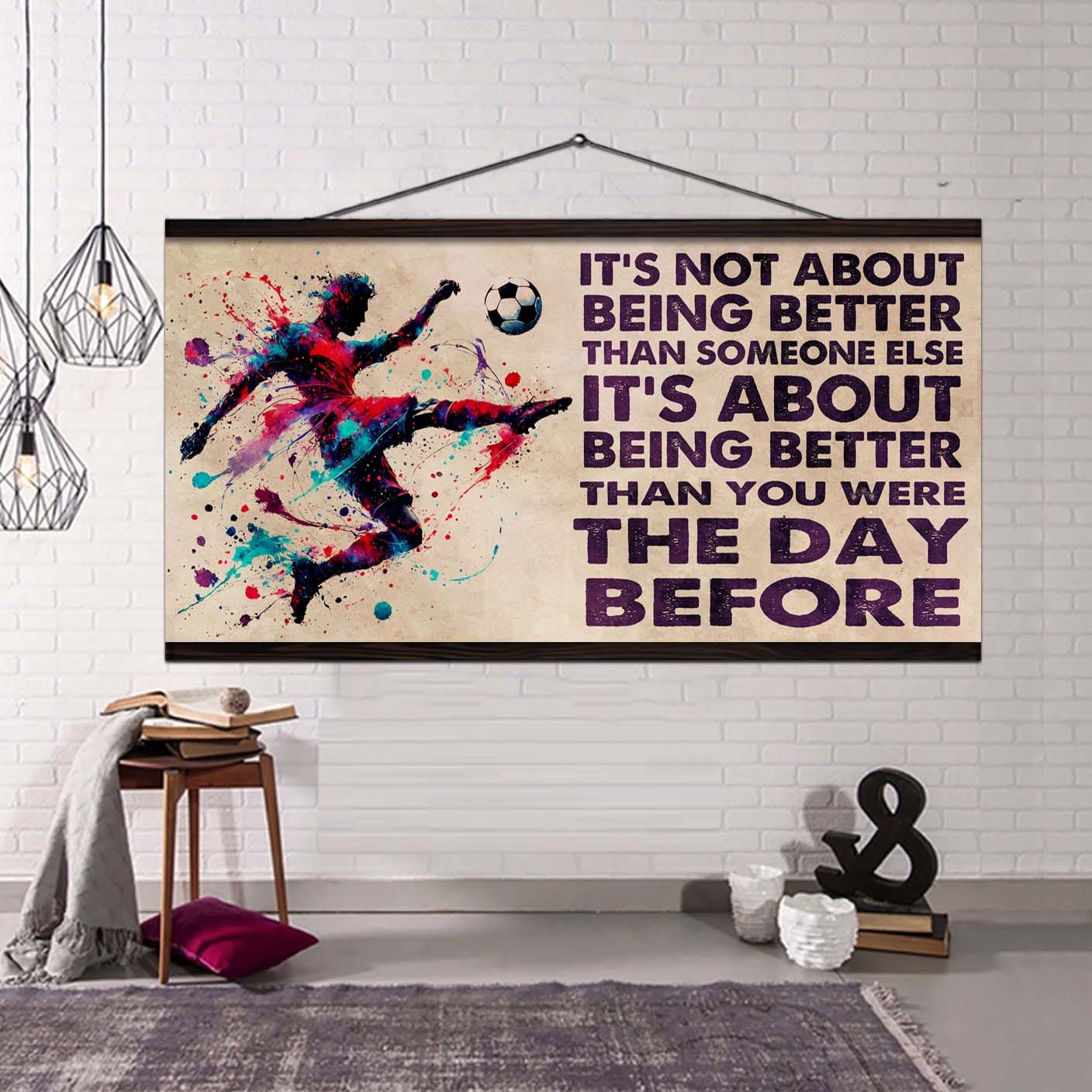 ver 3 water color soccer poster canvas it is not about being better than someone else