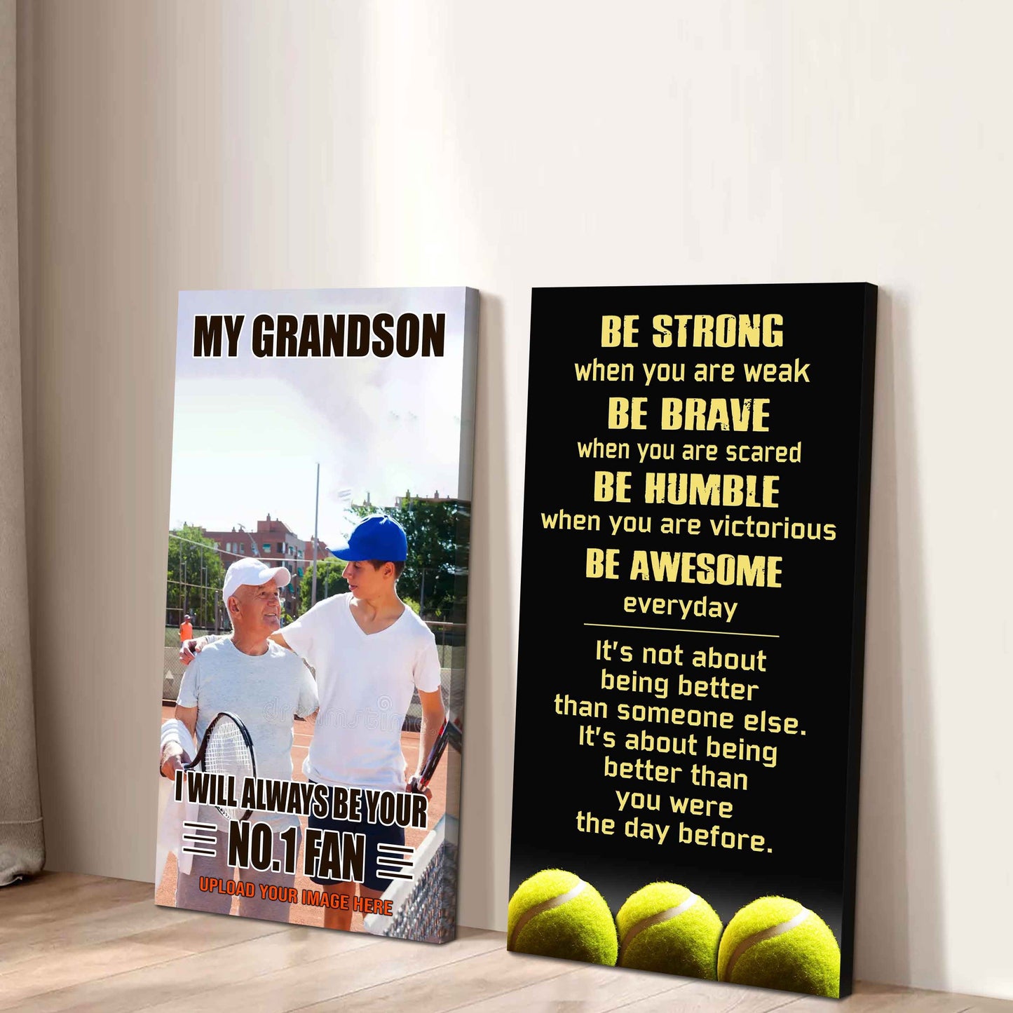 Baseball- My Grandson Be Strong When You Are Weak Be Awesome Everyday Set 2 Canvas Wall Art From Grandpa To Grandson