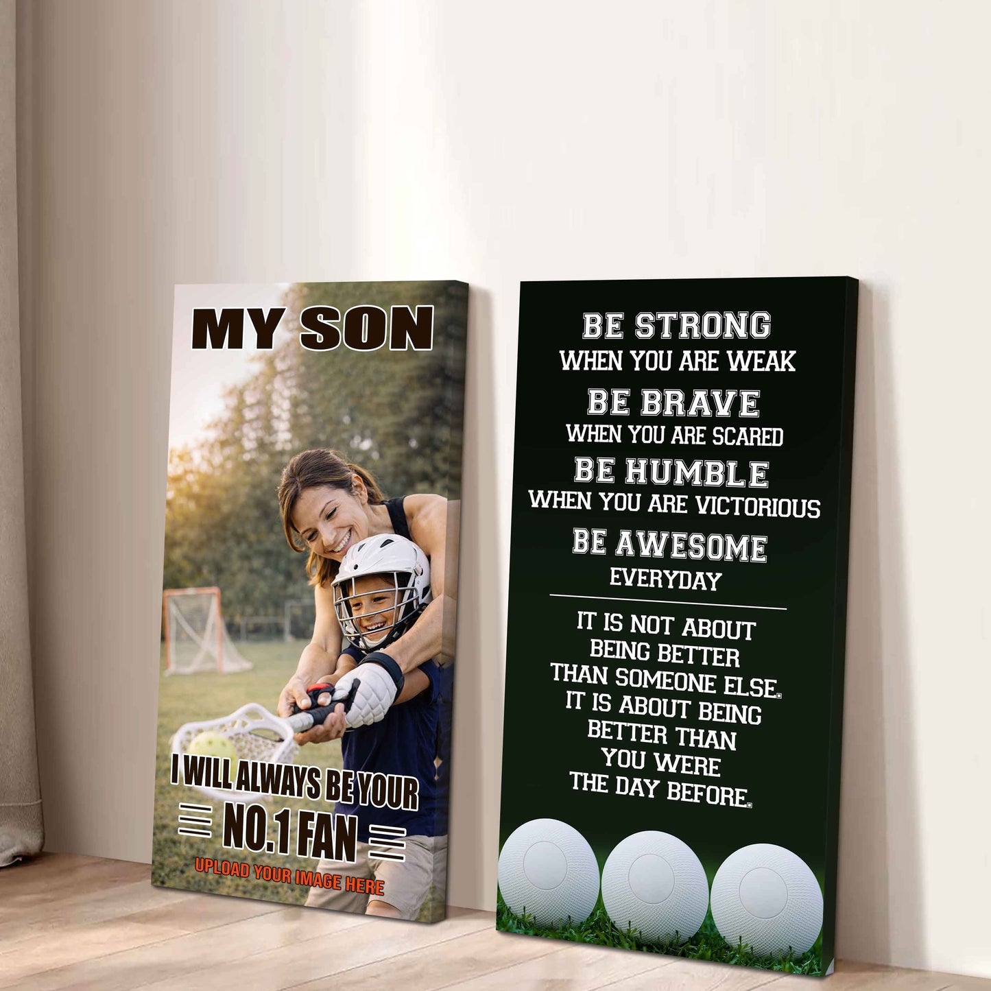 Baseball-My Son Be Strong When You Are Weak Be Awesome Everyday Set 2 Canvas Wall Art From Mom To Son
