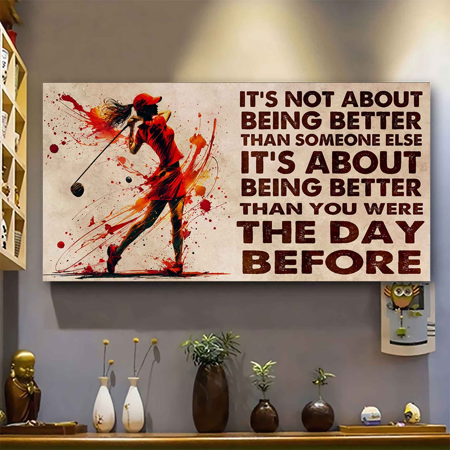 water color woman tennis poster canvas it is not about being better than someone else gift for your loving woman