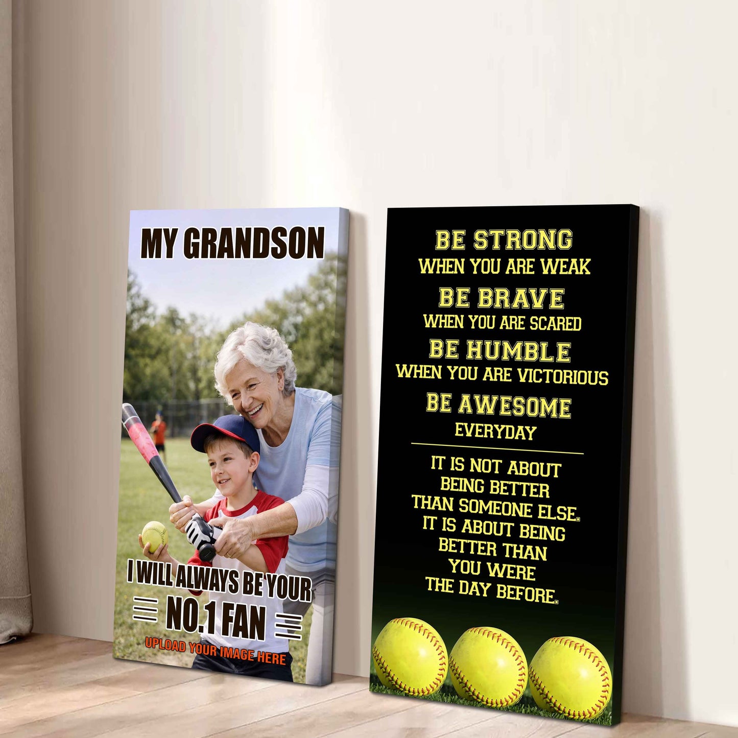 Baseball-My Grandson Be Strong When You Are Weak Be Awesome Everyday Set 2 Canvas Wall Art From Grandma To Grandson