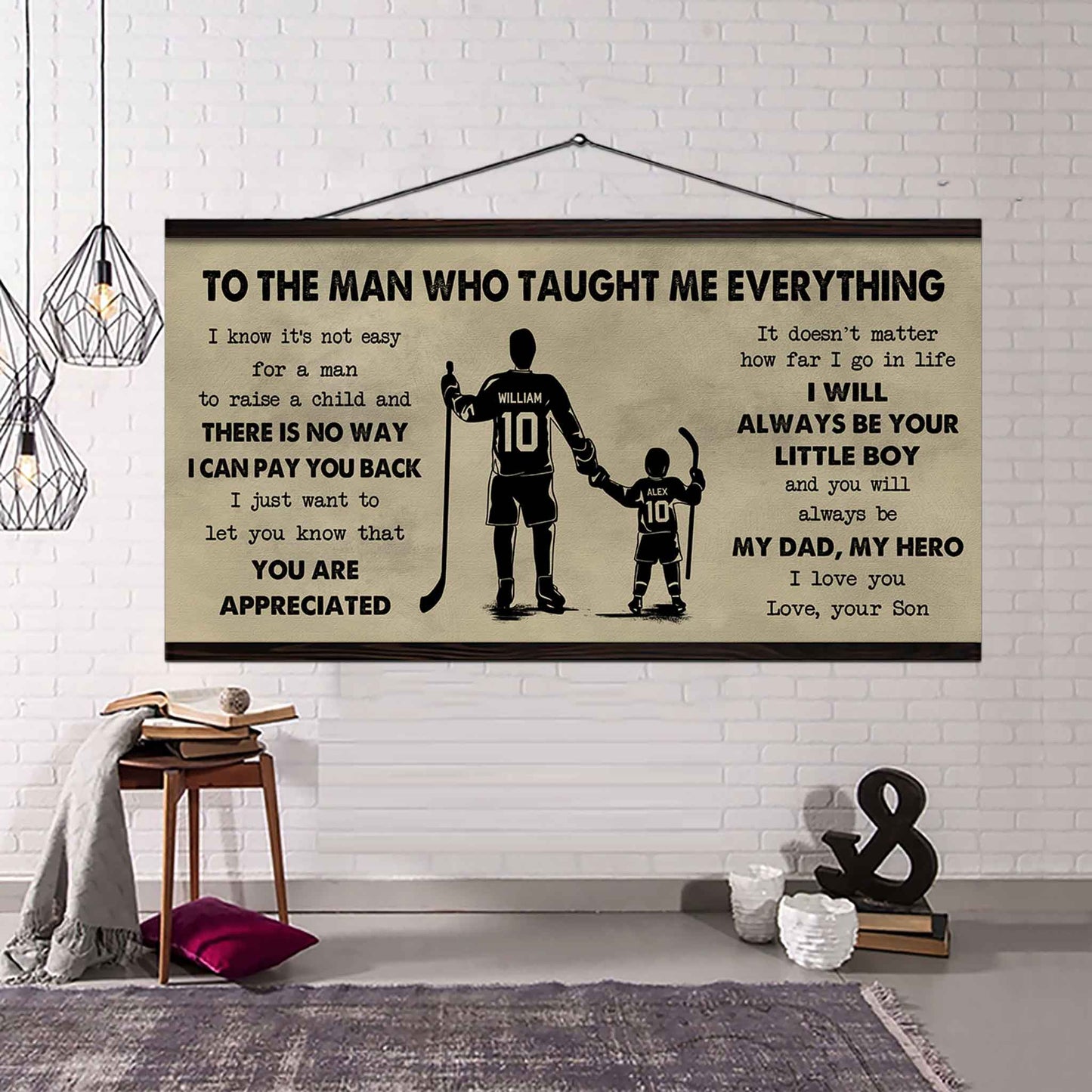 sport-family to the man who taught me everything - you will always be my hero poster canvas gift for father - photo upload