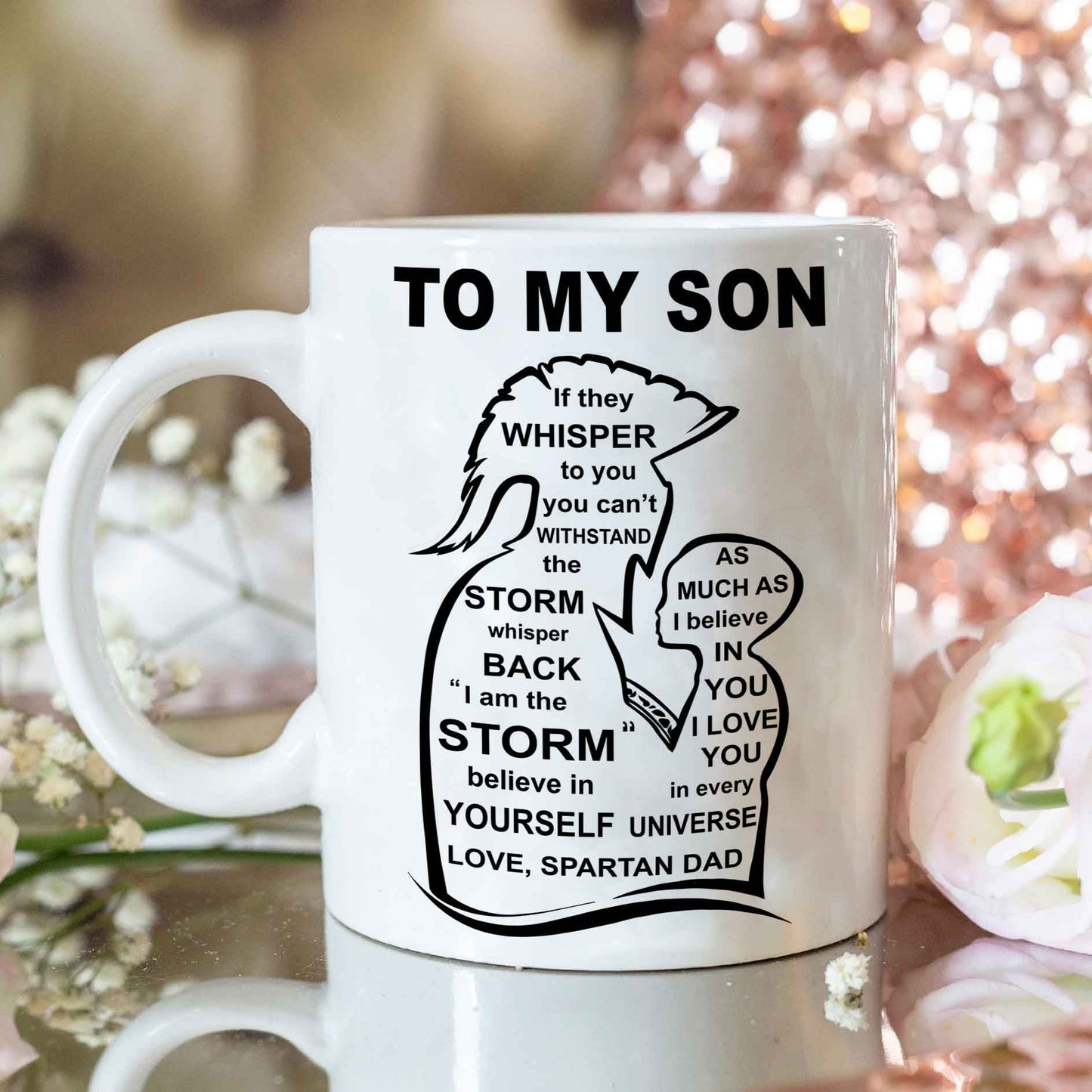 spartan personalized mug to my son from dad with inspiration message
