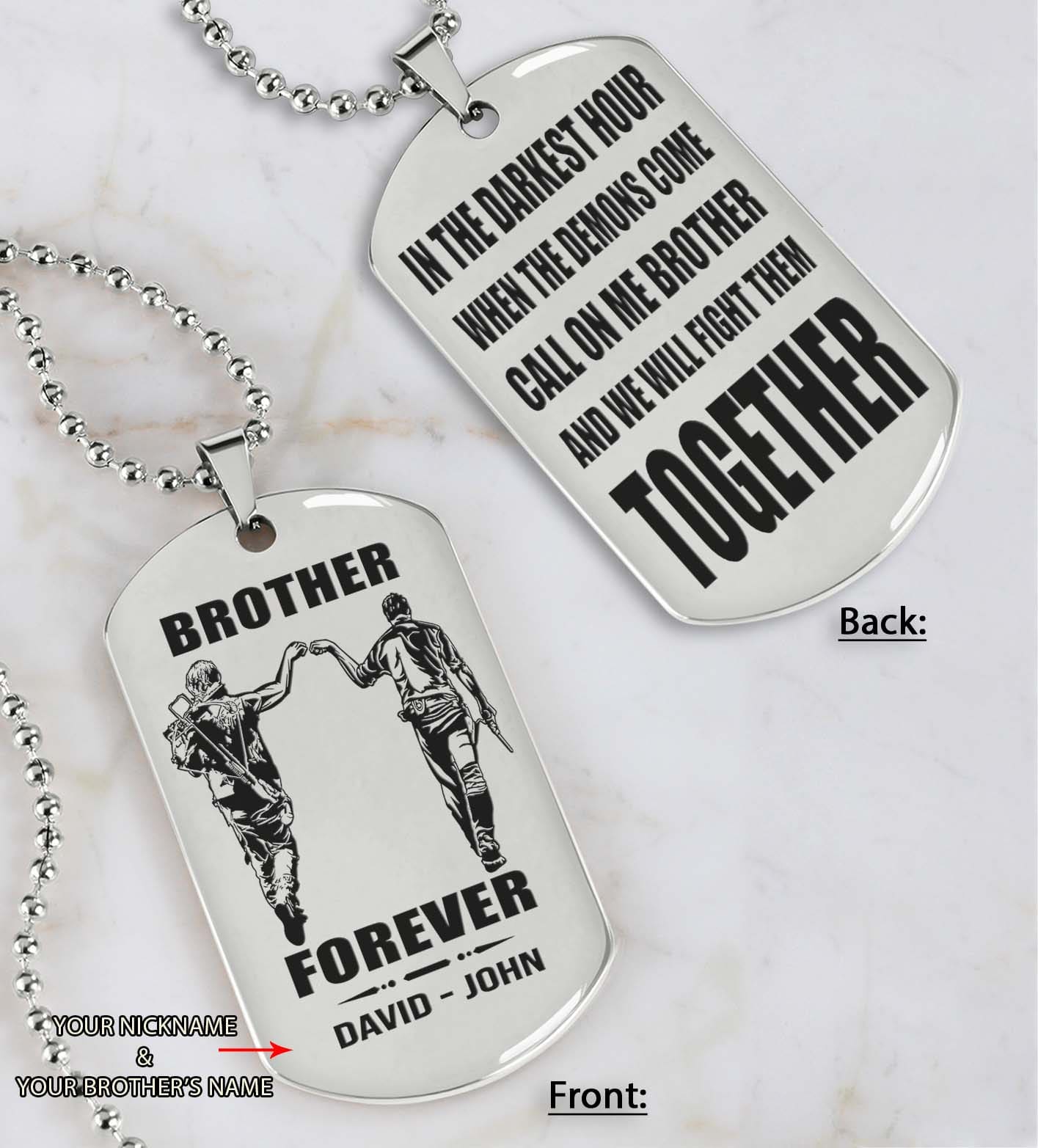 spartan customizable engraved black dog tag double sided gift from brother, brother forever