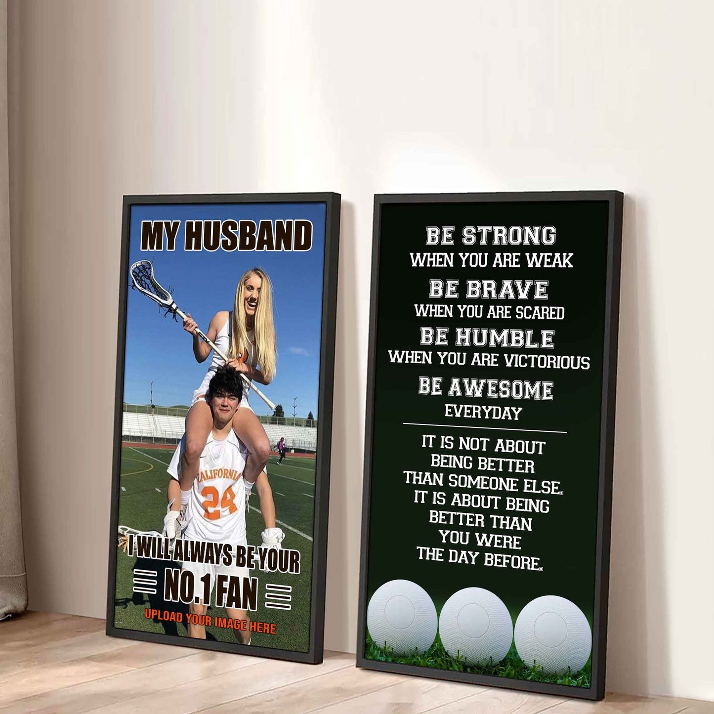 Baseball- Couple To My Husband Be Strong When You Are Weak Be Awesome Everyday Set 2 Canvas Wall Art