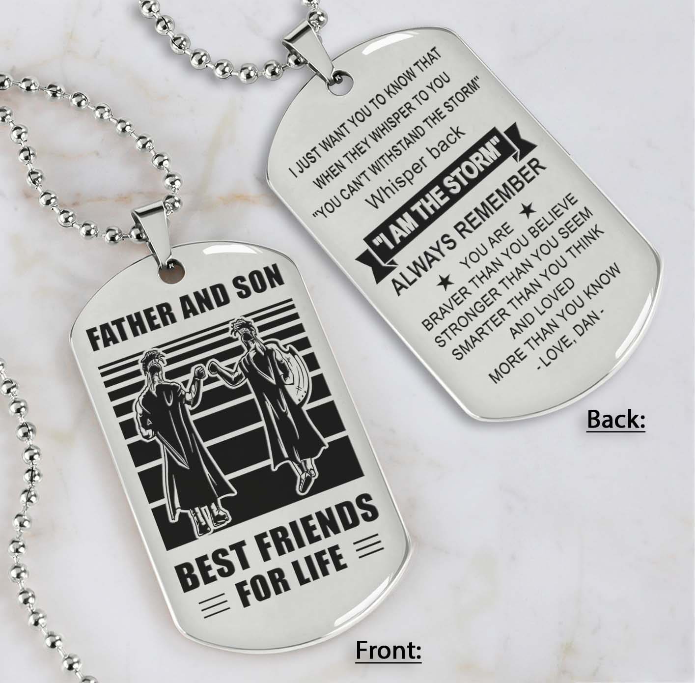 silver verison personalized double sided dog tag father and son best friends for life - message on the back side