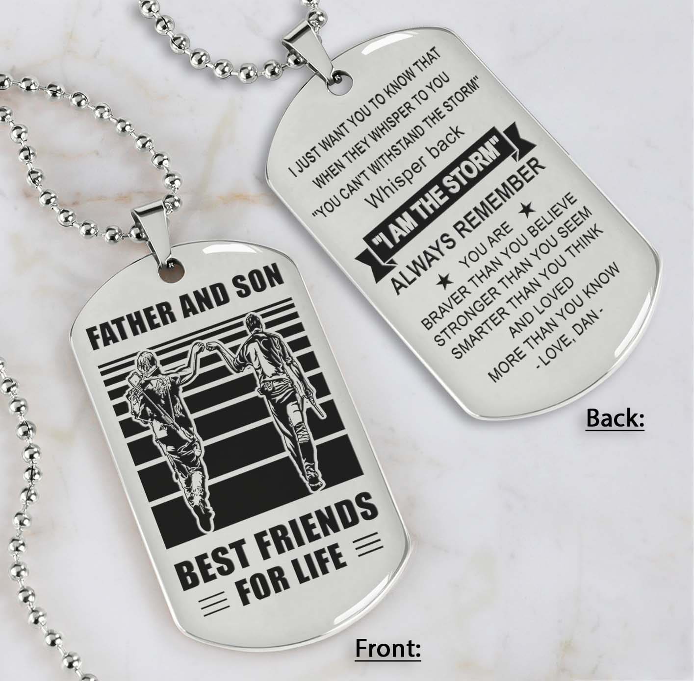 silver verison personalized double sided dog tag father and son best friends for life - message on the back side