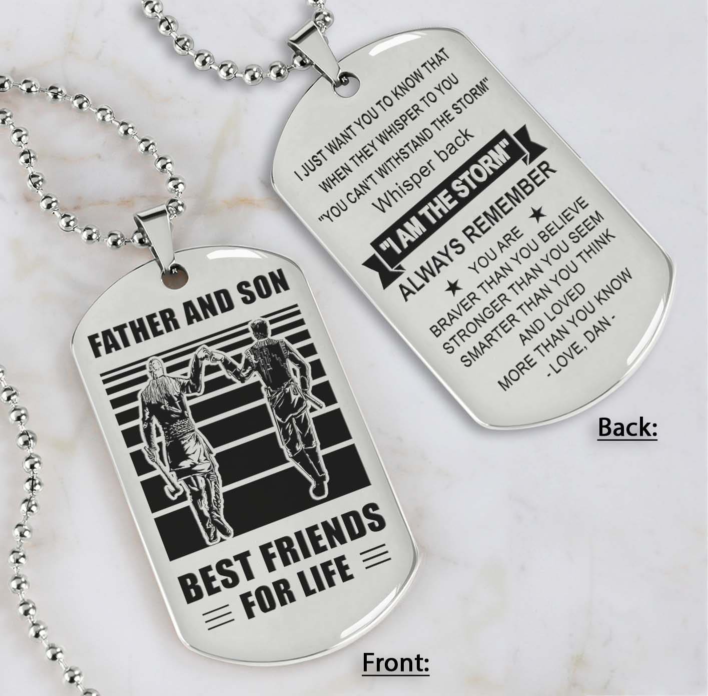 silver verison personalized double sided dog tag father and son best friends for life - message on the back side