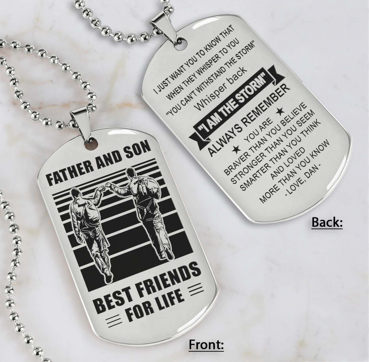 silver verison personalized double sided dog tag father and son best friends for life - message on the back side