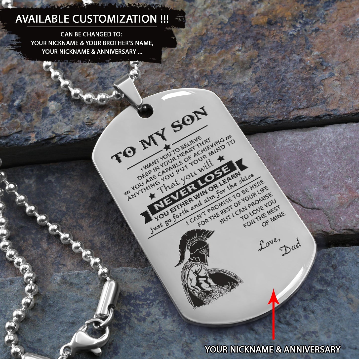 to my son-never lose - gifts from dad mom to son - engraved dog tag all style