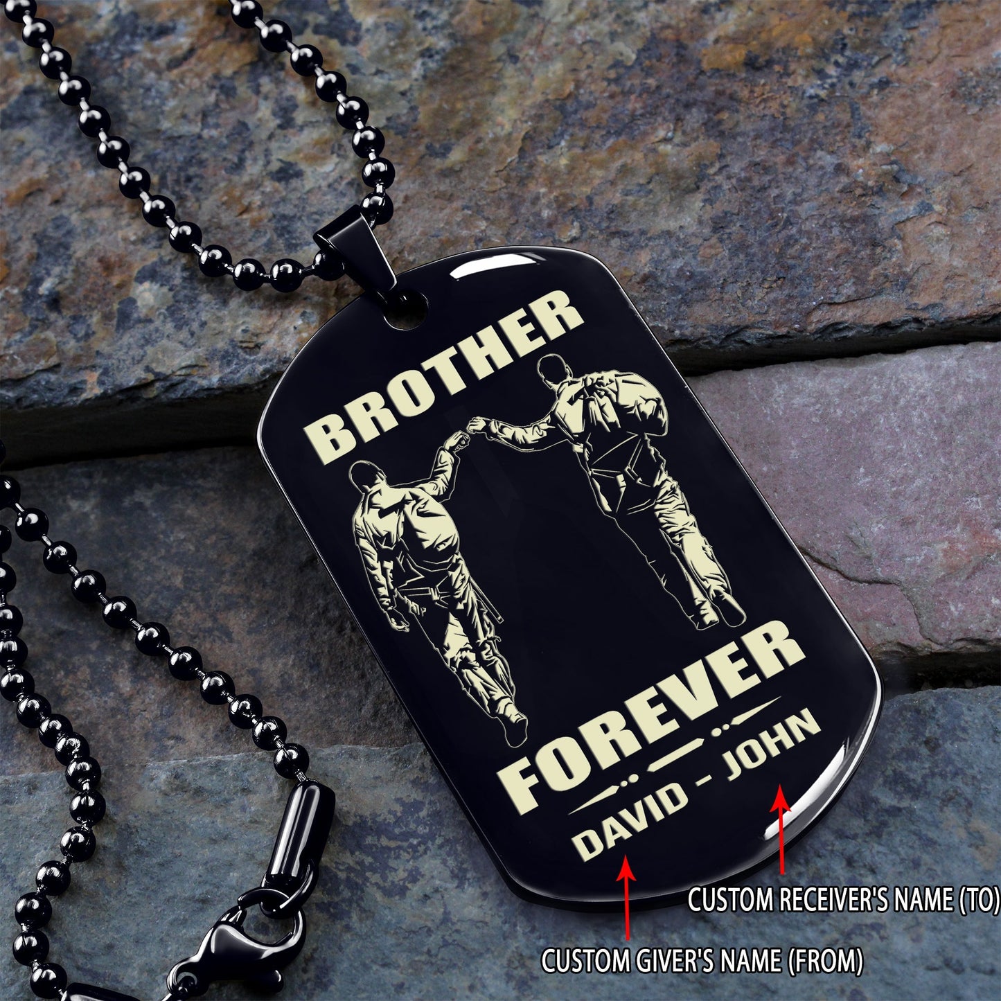 spartan customizable engraved black dog tag double sided gift from brother, brother forever