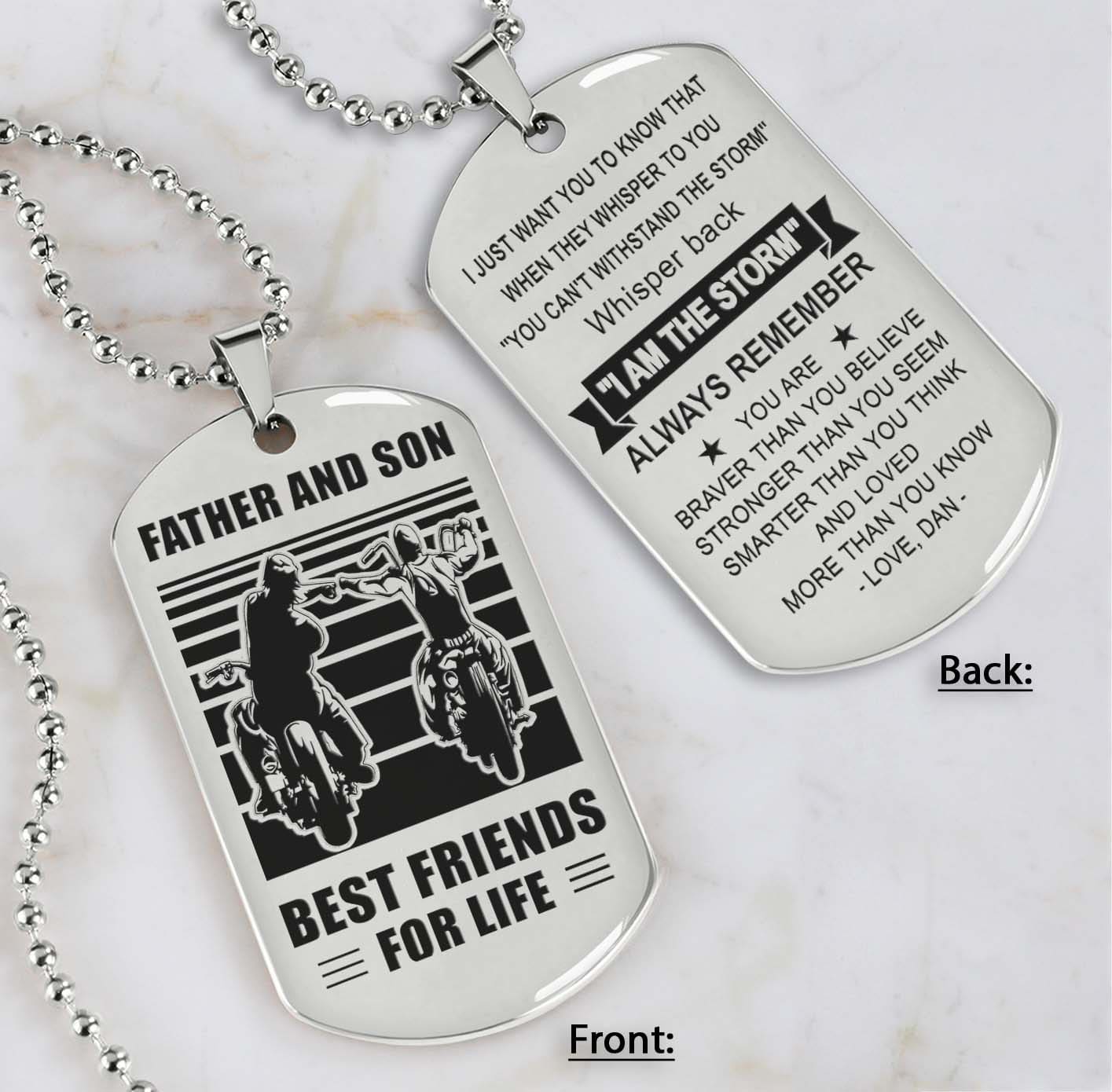 silver verison personalized double sided dog tag father and son best friends for life - message on the back side