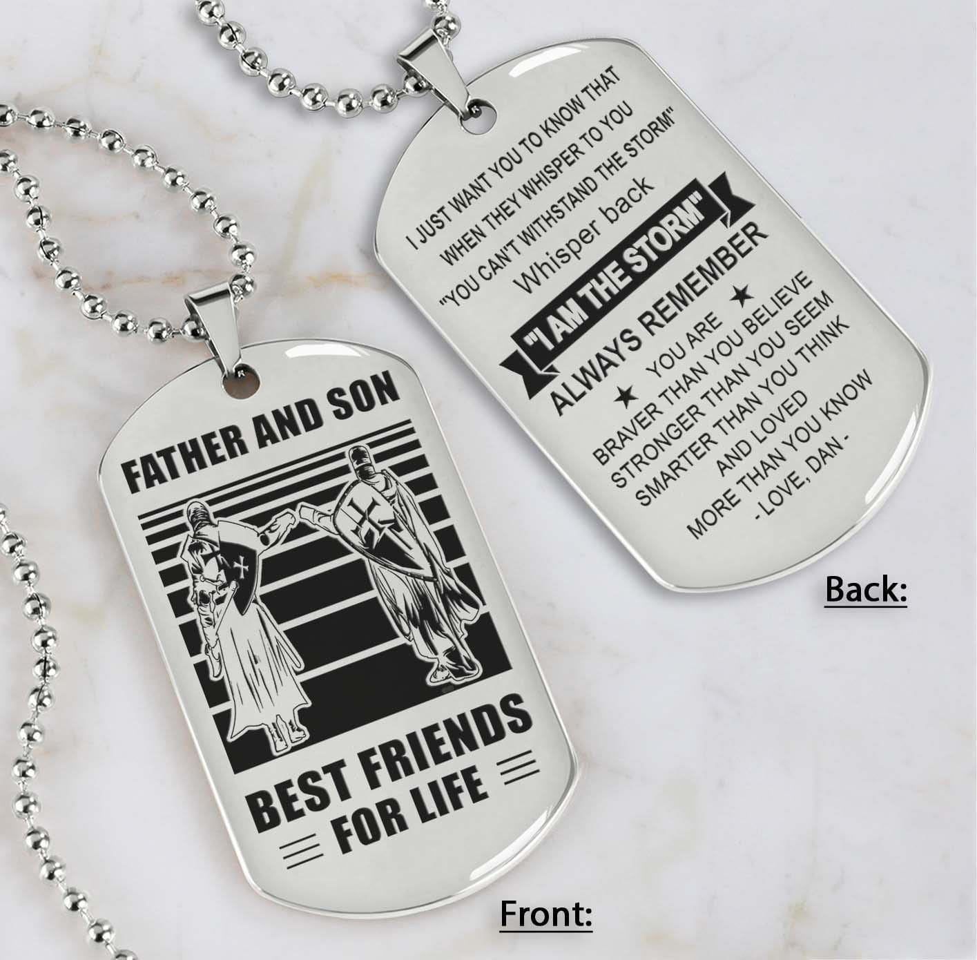 silver verison personalized double sided dog tag father and son best friends for life - message on the back side