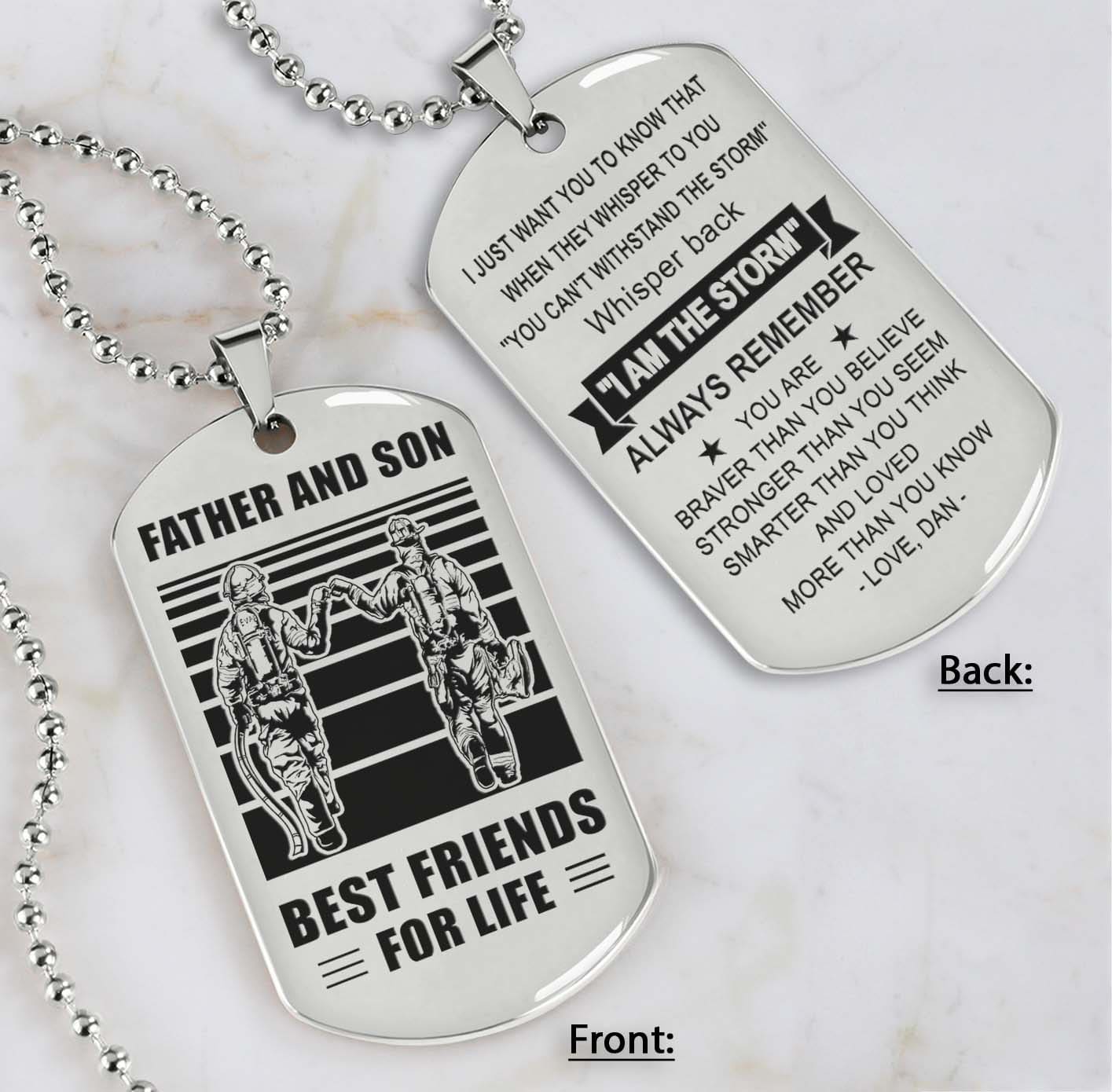 silver verison personalized double sided dog tag father and son best friends for life - message on the back side