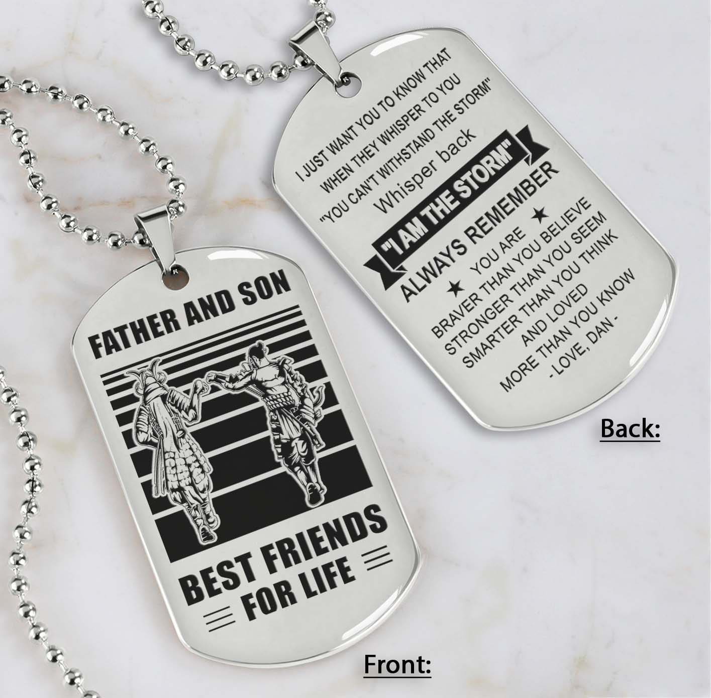 silver verison personalized double sided dog tag father and son best friends for life - message on the back side