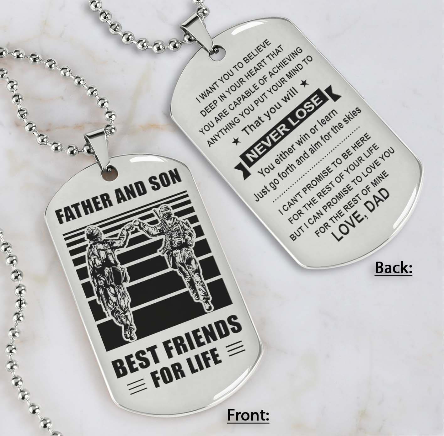 silver verison personalized double sided dog tag father and son best friends for life - message on the back side