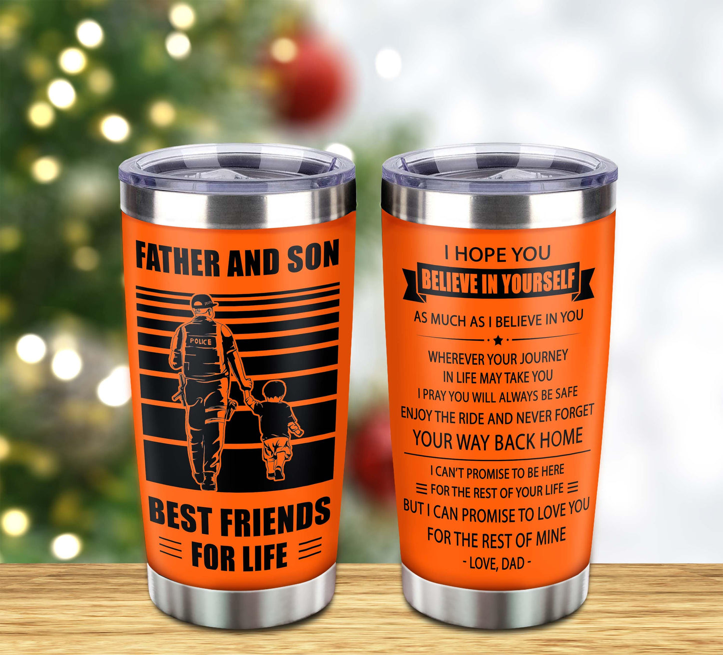 nvl customizable drb tumbler, gifts from dad to son father and son best friend for life with inspriration message