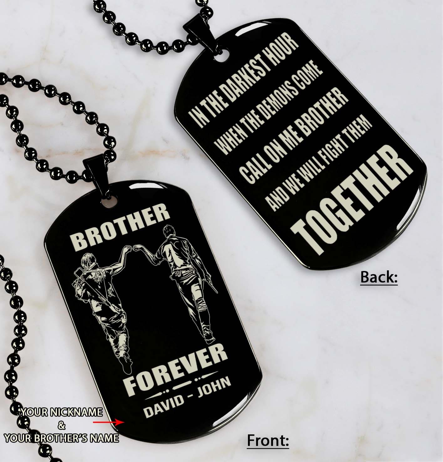 soldier customizable engraved black dog tag double sided gift from brother, brother forever