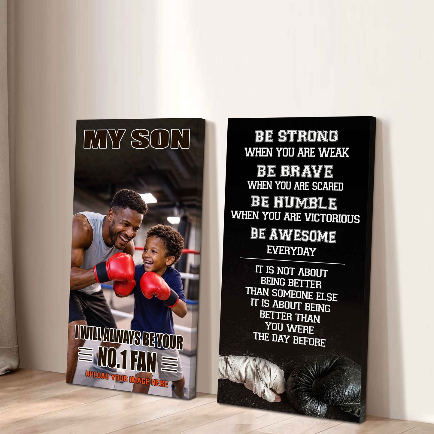 Baseball- My Son Be Strong When You Are Weak Be Awesome Everyday Set 2 Canvas Wall Art From Dad To Son