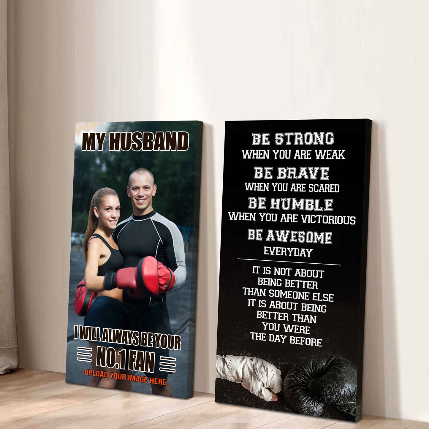 Baseball- Couple To My Husband Be Strong When You Are Weak Be Awesome Everyday Set 2 Canvas Wall Art