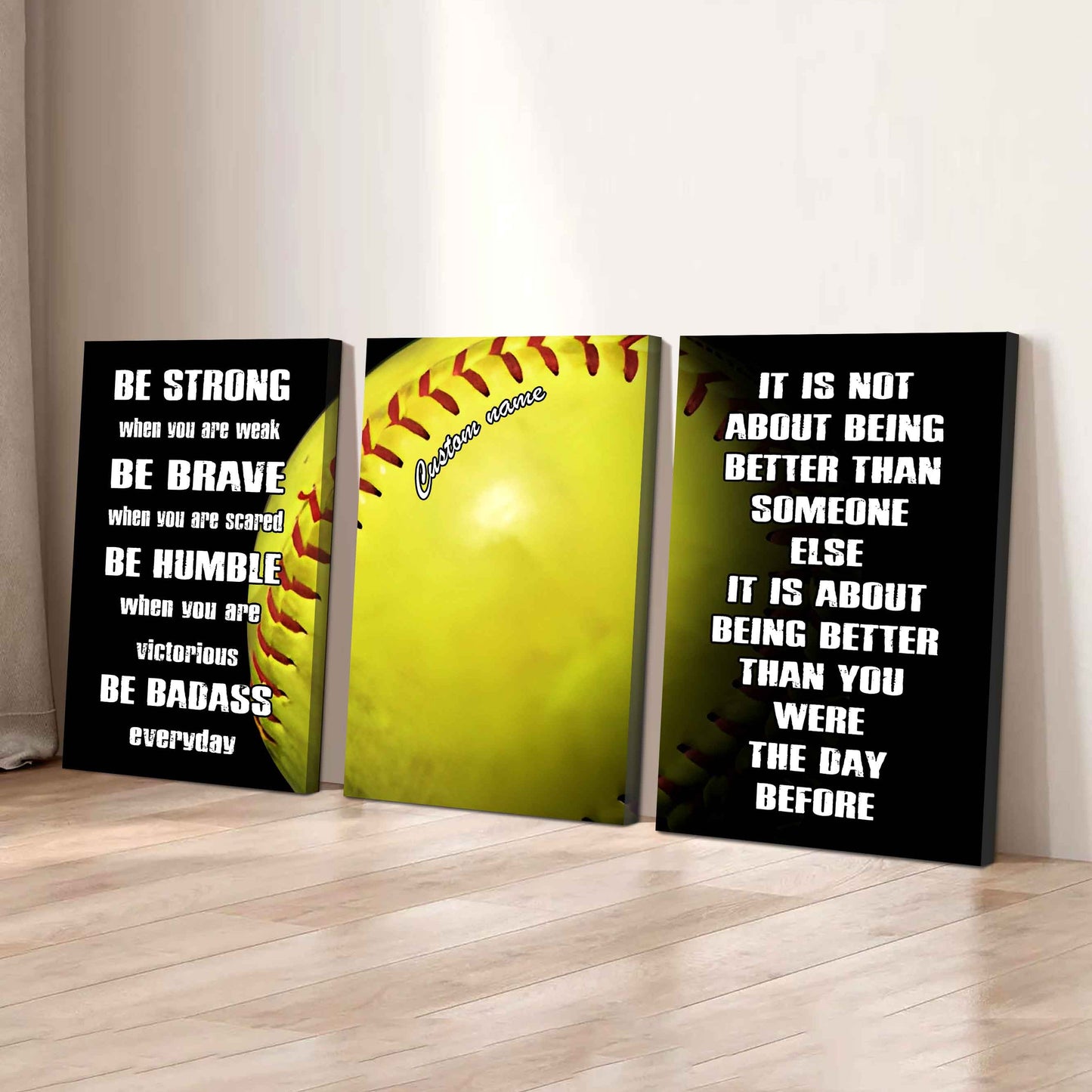 3-Piece Motivational Baseball Canvas Wall Art Set